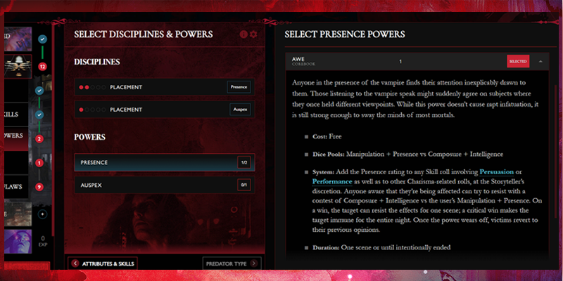 Vampire: The Masquerade NEXUS | Tools | Character Tools Overview
